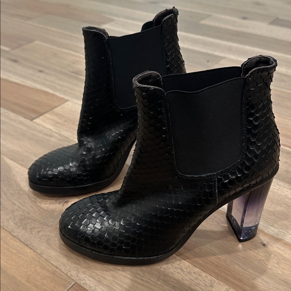 AGL Black laser Textured Heeled Boots with Transparent Heel - Picture 8 of 11